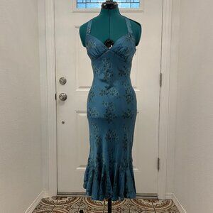 Betsey Johnson teal rose halter dress - real silk size 2